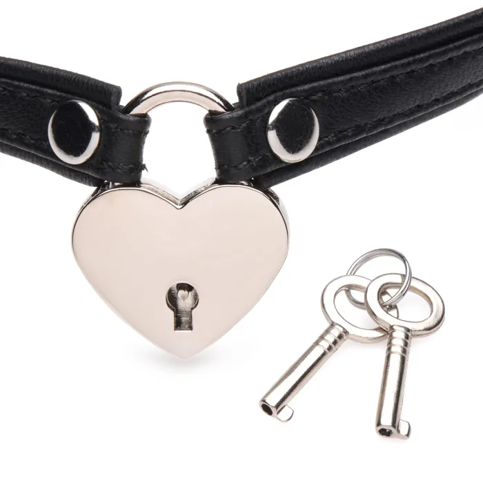 Dildos | Heart Lock Leather Choker with Lock and Key - Master Series