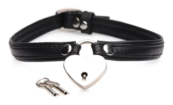 Dildos | Heart Lock Leather Choker with Lock and Key - Master Series