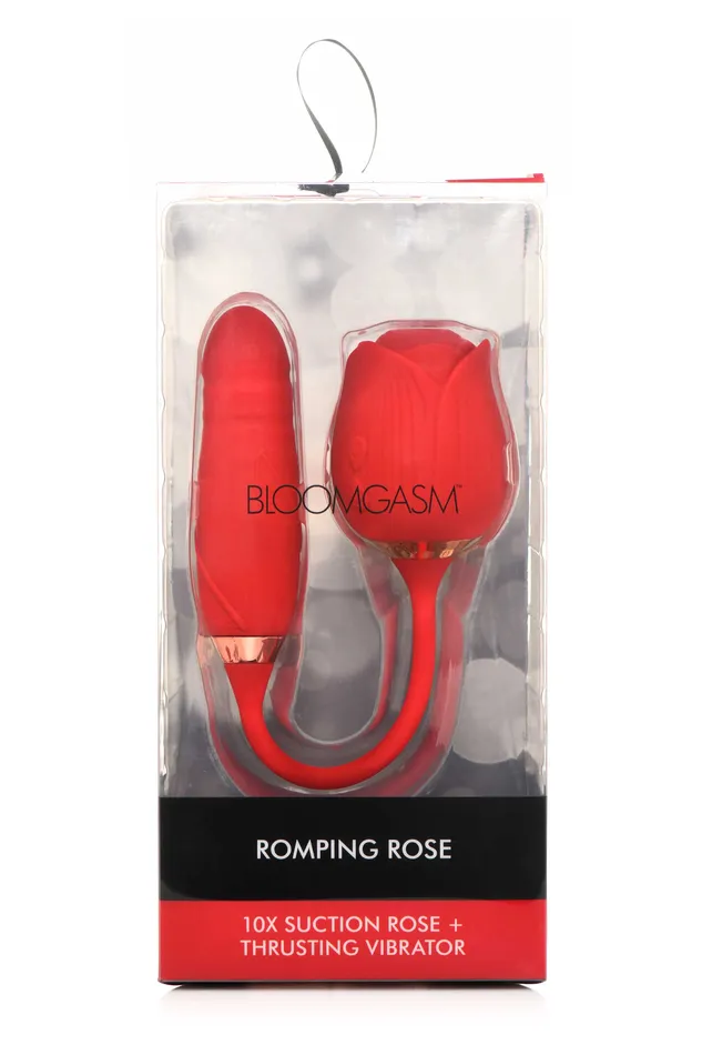 Vibrators XR Brands inmi Bloomgasm Romping Rose Suction and Thrusting Vibrator Red
